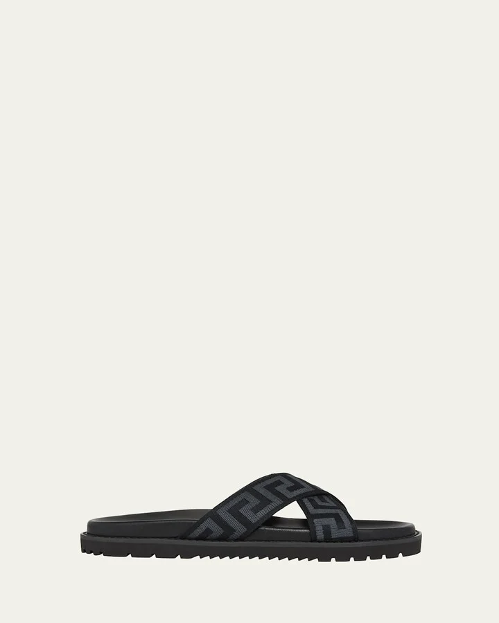 Men's Greek Key Crisscross Slide Sandals