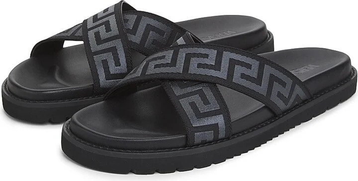 Men's Greek Key Strap Flat Sandals - Black Anthracite - Size 6 - Image 2