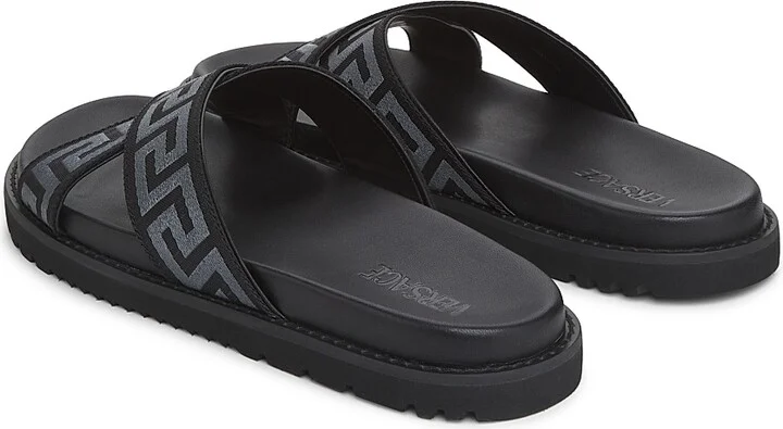 Men's Greek Key Strap Flat Sandals - Black Anthracite - Size 6 - Image 3