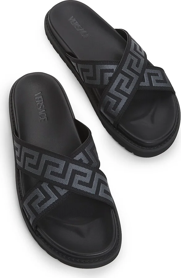 Men's Greek Key Strap Flat Sandals - Black Anthracite - Size 6 - Image 4