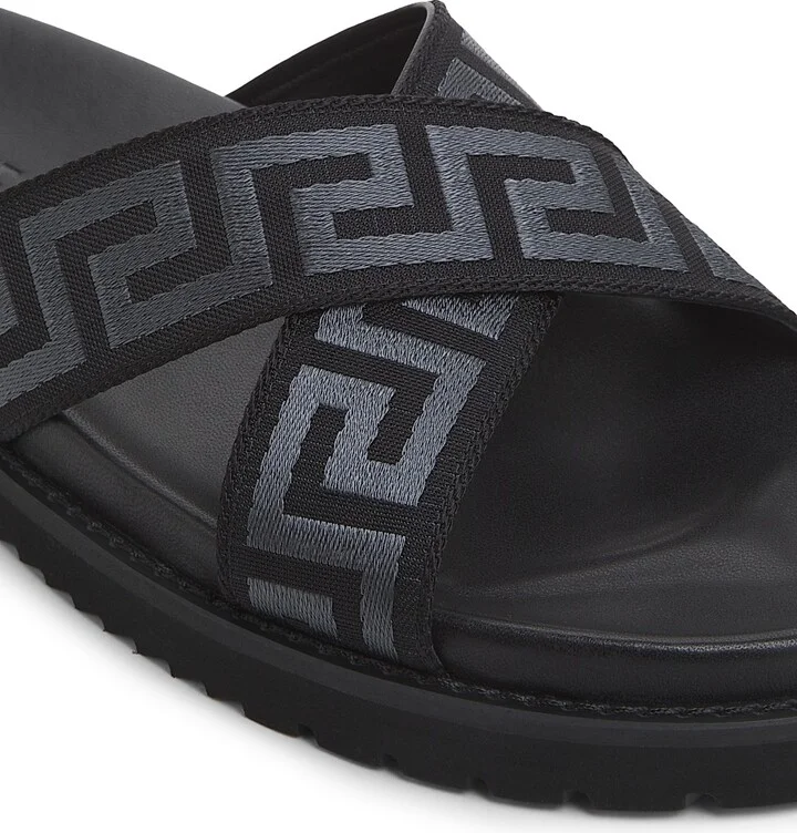 Men's Greek Key Strap Flat Sandals - Black Anthracite - Size 6 - Image 6