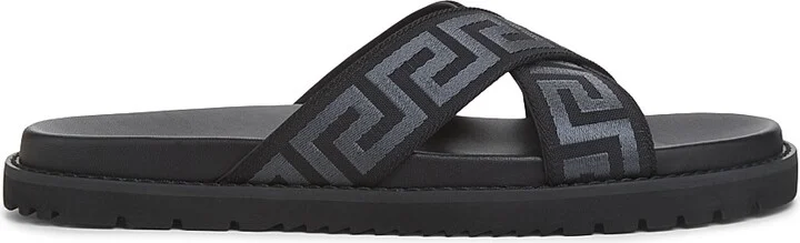 Men's Greek Key Strap Flat Sandals - Black Anthracite - Size 6