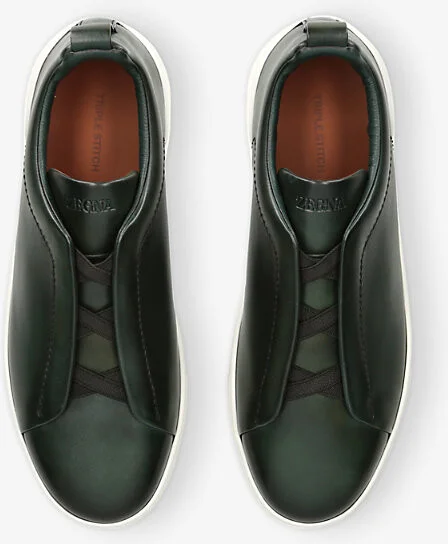 Mens Green Triple Stitch Leather Low-Top Trainers Eur 40 / 6 Uk Men - Image 2