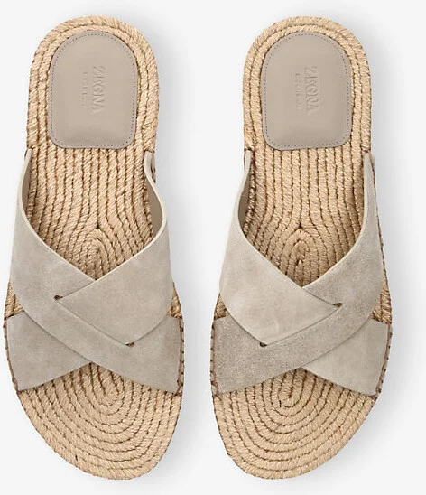 Mens Grey Cross-Over Suede Espadrille Flat Sandals Eur 44 / 10 Uk Men - Image 2