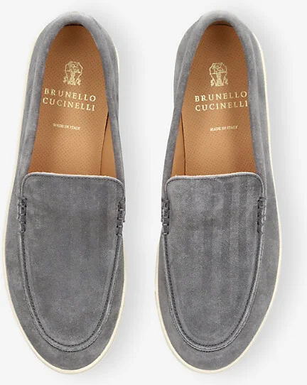 Mens Grey/Dark Chevron Slip-On Suede Loafers Eur 42 / 8 Uk Men - Image 2