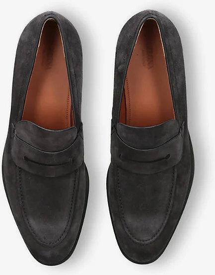 Mens Grey/Dark Classic Suede Penny Loafers Eur 39 / 5 Uk Men - Image 2