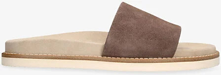 Mens Grey/Dark Contrast-Trim Suede Sliders Eur 40 / 6 Uk Men