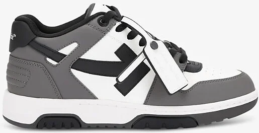 Mens Grey/Dark Out Of Office Logo-Embroidered Leather Low-Top Trainers Eur 39 / 5 Uk Men