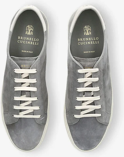 Mens Grey Foiled-Logo Suede Low-Top Trainers Eur 46 / 12 Uk Men - Image 2