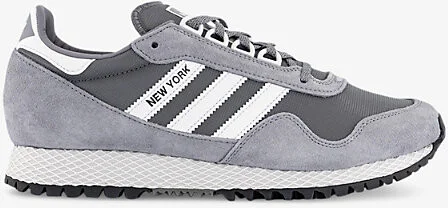 Mens Grey Four Crystal White New York Suede and Mesh Low-Top Trainers 10