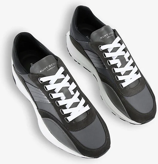 Mens Grey Gaspar Logo-Embossed Leather and Suede Low-Top Trainers Eur 40 / 6 Uk Men - Image 2