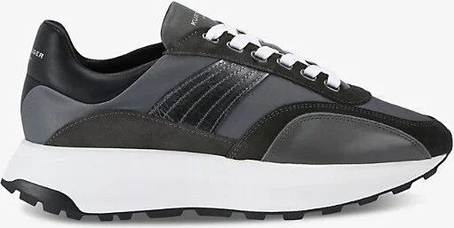 Mens Grey Gaspar Logo-Embossed Leather and Suede Low-Top Trainers Eur 40 / 6 Uk Men