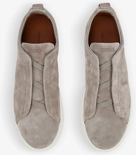 Mens Grey/Light Triple Stitch Contrast-Sole Suede Low-Top Trainers Eur 41 / 7 Uk Men - Image 2