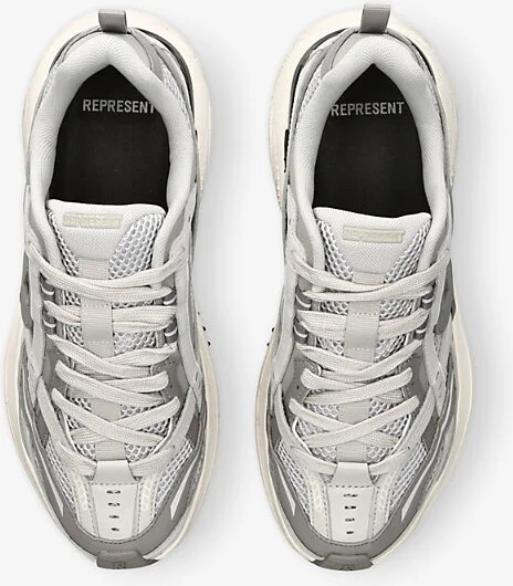 Mens Grey Mixed Fashion Runner Mesh and Leather Low-Top Trainers Eur 42 / 8 Uk Men - Image 2