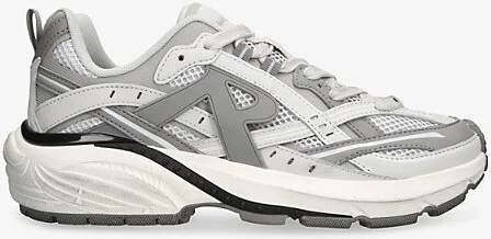 Mens Grey Mixed Fashion Runner Mesh and Leather Low-Top Trainers Eur 42 / 8 Uk Men