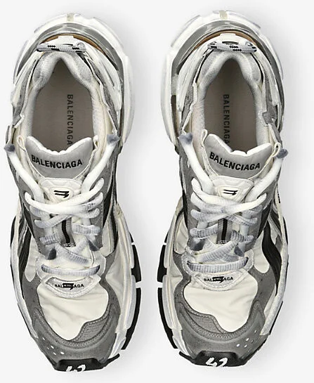 Mens Grey Runner Branded Mesh and Faux-Leather Low-Top Trainers Eur 46 / 12 Uk Men - Image 2