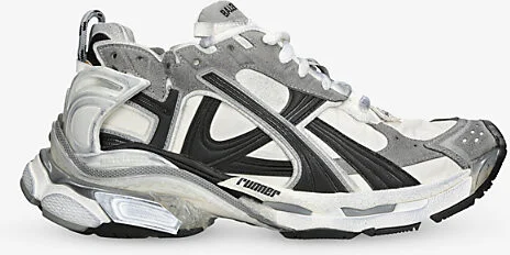Mens Grey Runner Branded Mesh and Faux-Leather Low-Top Trainers Eur 46 / 12 Uk Men