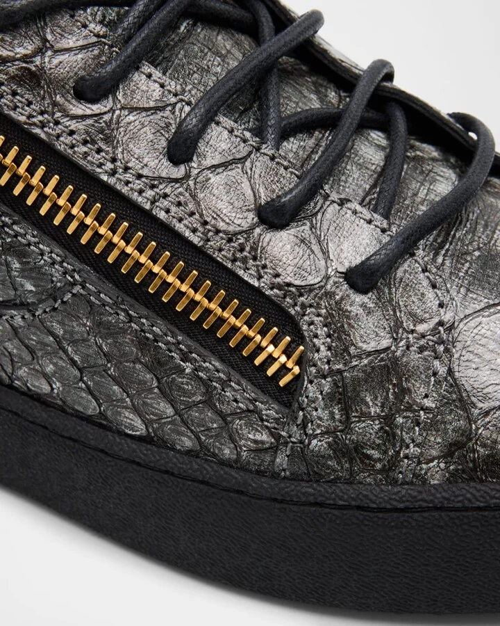 Men's GZ94 Metallic Croc-Print Leather Low-Top Sneakers - Image 4