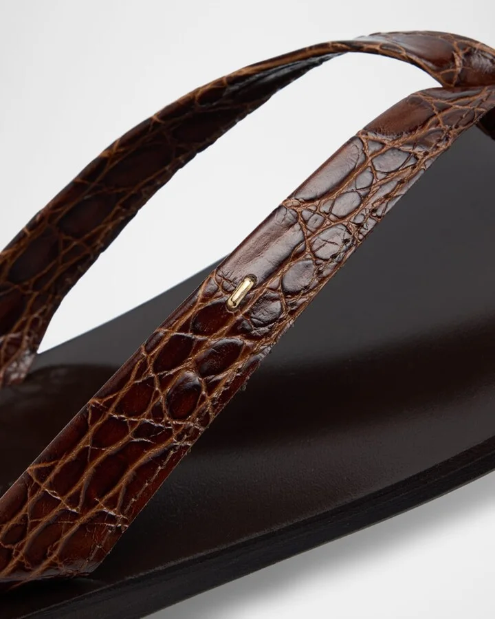 Men's Hally 10 Croc-Effect Leather Flip Flops - Image 3