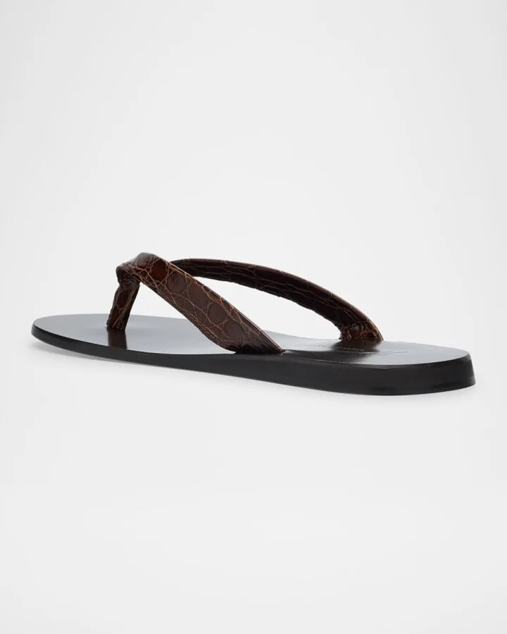 Men's Hally 10 Croc-Effect Leather Flip Flops - Image 4