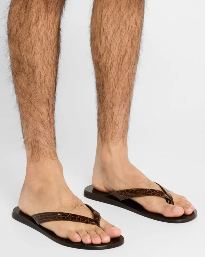 Men's Hally 10 Croc-Effect Leather Flip Flops - Image 6