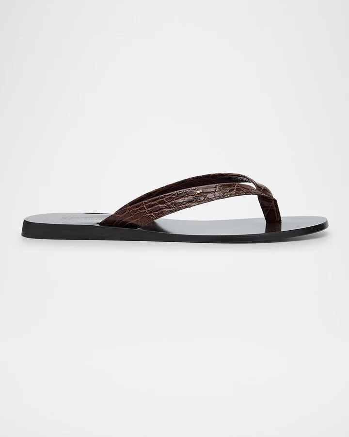 Men's Hally 10 Croc-Effect Leather Flip Flops