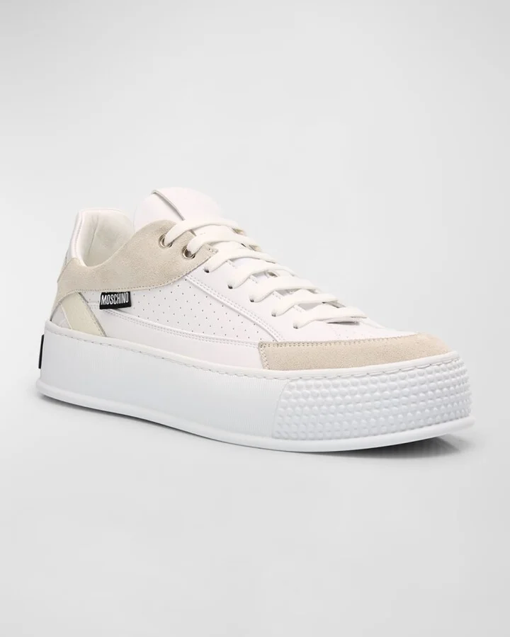 Men's Heel-Logo Leather Low-Top Sneakers - Image 4