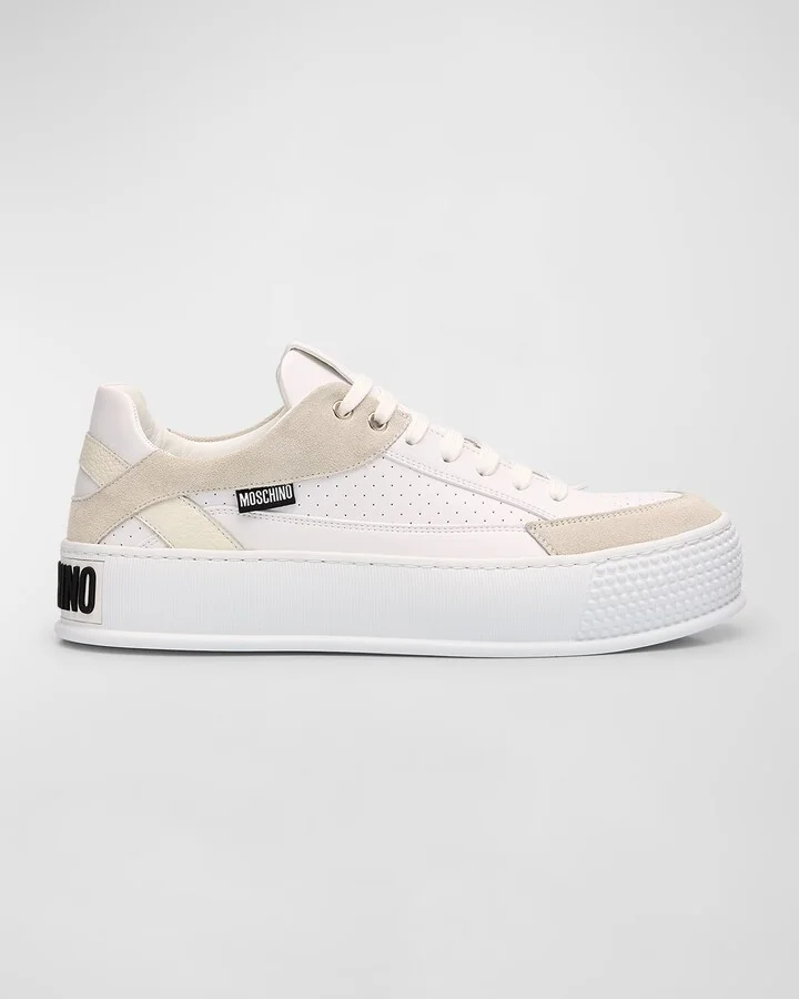 Men's Heel-Logo Leather Low-Top Sneakers