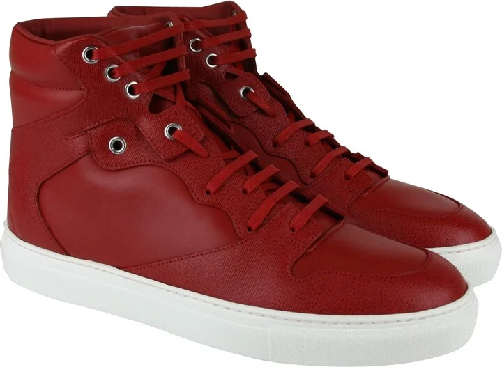 Men's Hi Top Dark Red Leather / Coated Canvas Sneaker - Image 2