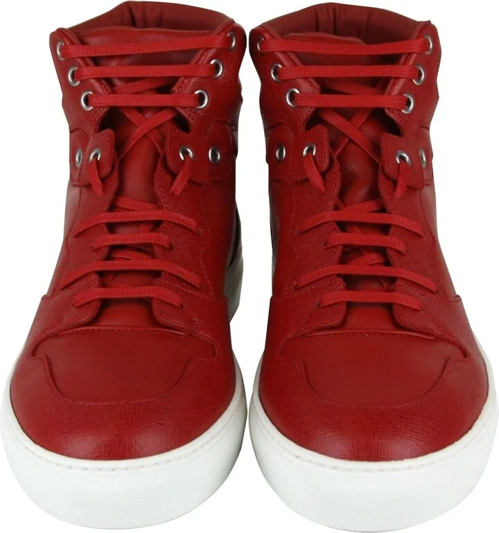 Men's Hi Top Dark Red Leather / Coated Canvas Sneaker - Image 3