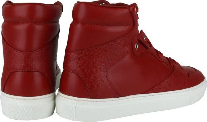 Men's Hi Top Dark Red Leather / Coated Canvas Sneaker - Image 5