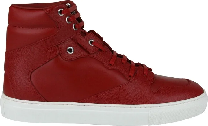 Men's Hi Top Dark Red Leather / Coated Canvas Sneaker - Image 6