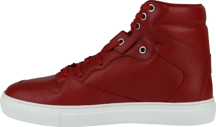 Men's Hi Top Dark Red Leather / Coated Canvas Sneaker - Image 7