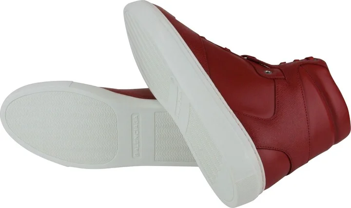 Men's Hi Top Dark Red Leather / Coated Canvas Sneaker - Image 8