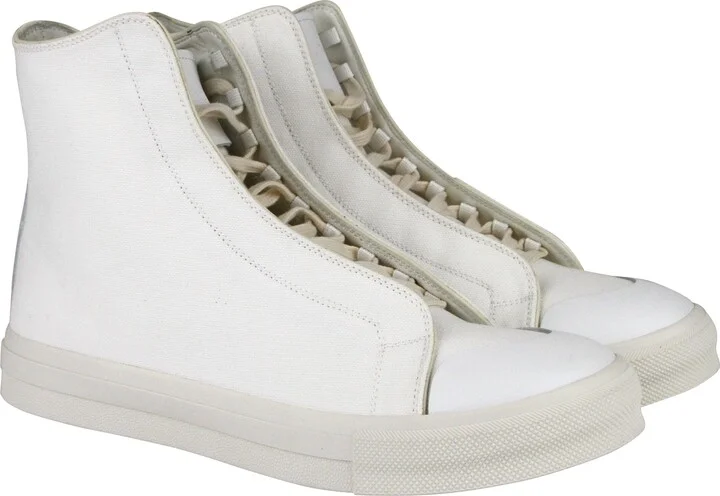 Men's Hi Top White / Ivory Canvas Sneaker - Image 2