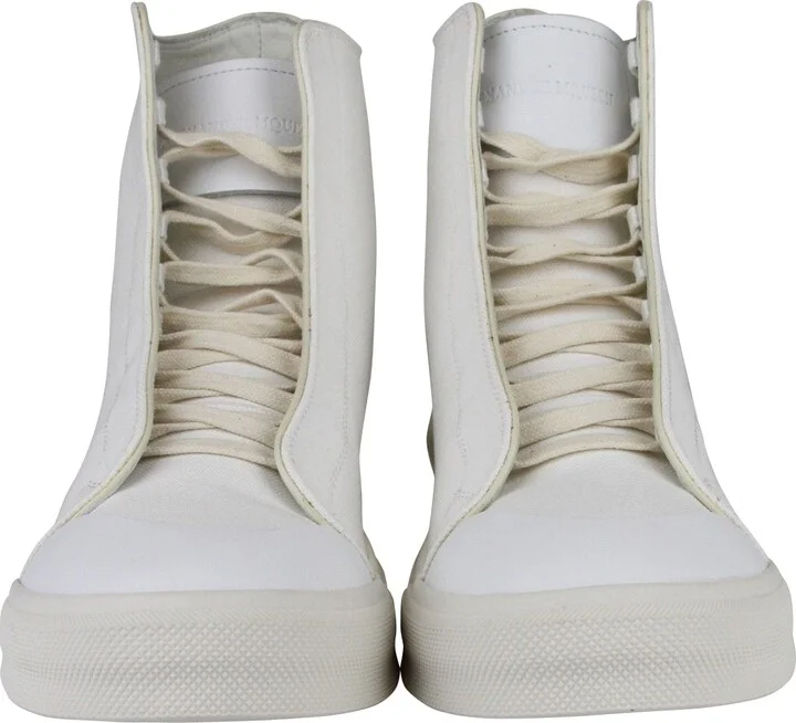 Men's Hi Top White / Ivory Canvas Sneaker - Image 3