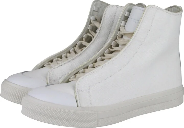 Men's Hi Top White / Ivory Canvas Sneaker - Image 4