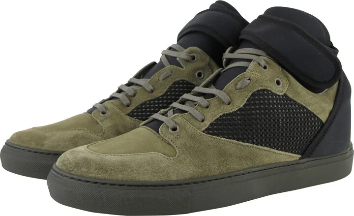 Men's High Top Black / Olive Green Suede Leather Sneakers - Image 2