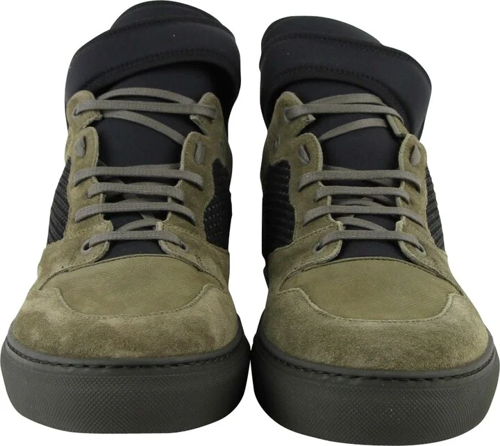 Men's High Top Black / Olive Green Suede Leather Sneakers - Image 3
