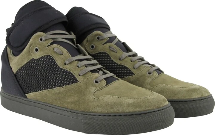 Men's High Top Black / Olive Green Suede Leather Sneakers - Image 4