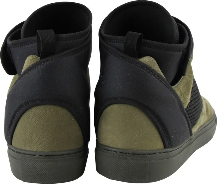 Men's High Top Black / Olive Green Suede Leather Sneakers - Image 5