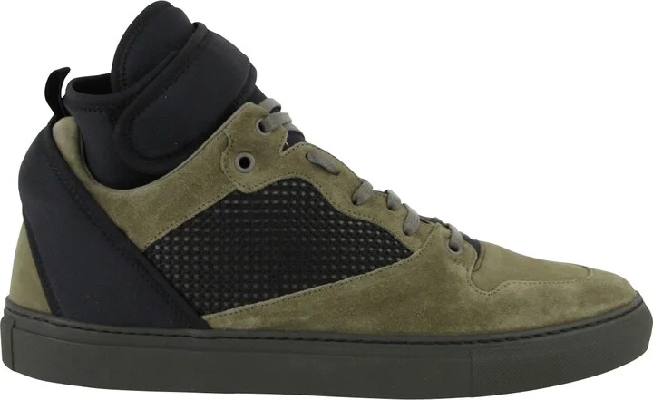 Men's High Top Black / Olive Green Suede Leather Sneakers - Image 6