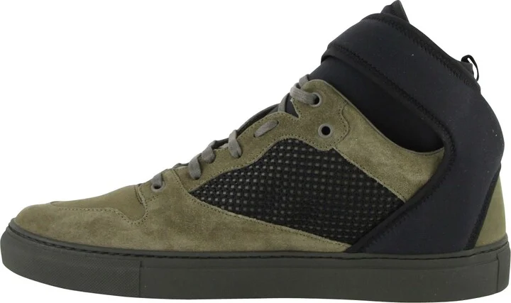Men's High Top Black / Olive Green Suede Leather Sneakers - Image 7