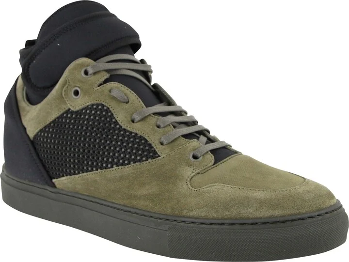 Men's High Top Black / Olive Green Suede Leather Sneakers