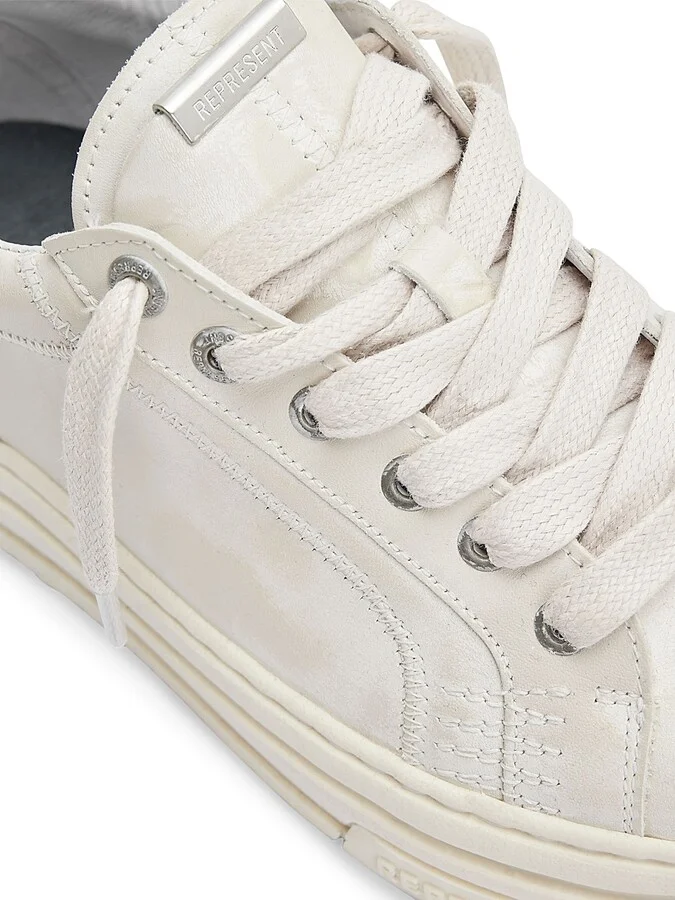 Men's HTN Low-Top Distressed Leather Sneakers - Vintage White - Size 7 - Image 6