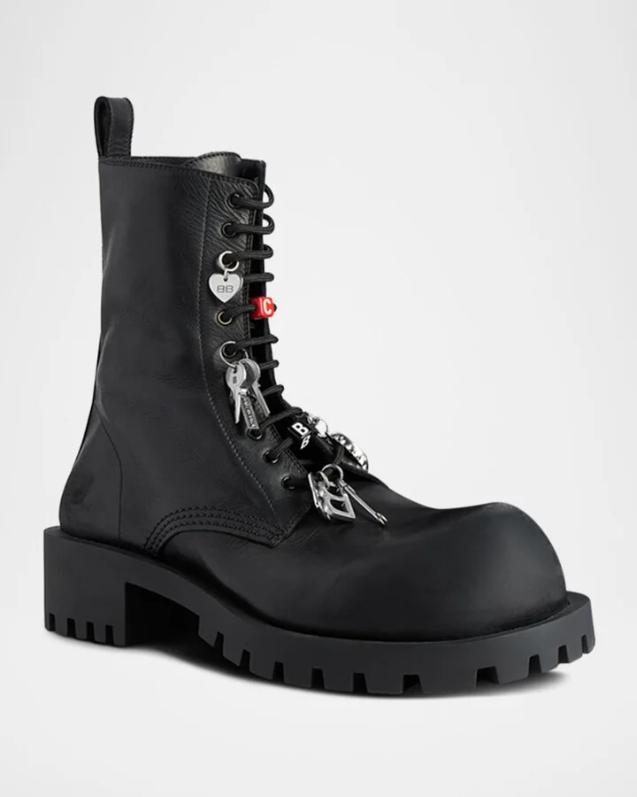 Men's Hummer Leather Lace-Up Booties with Charms - Image 6