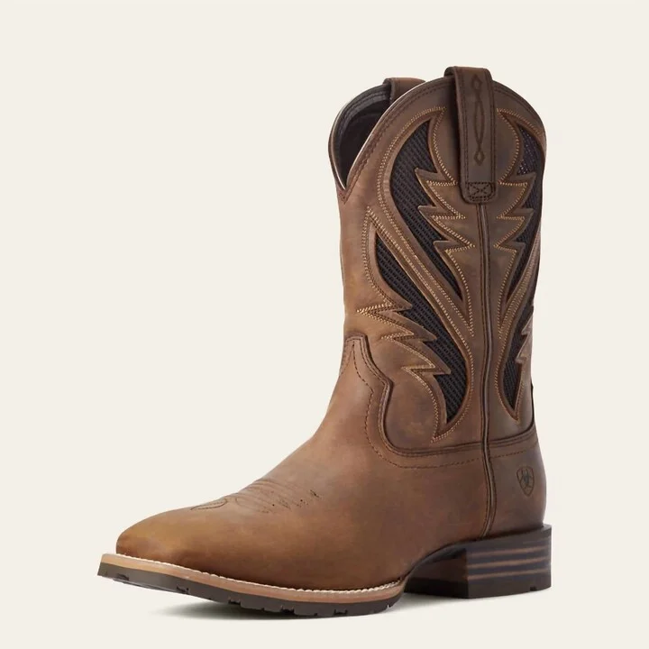 Men's Hybrid Venttek Western Square Toe Boot In Distressed Tan