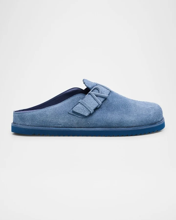 Men's Initial Buckle Suede Mules
