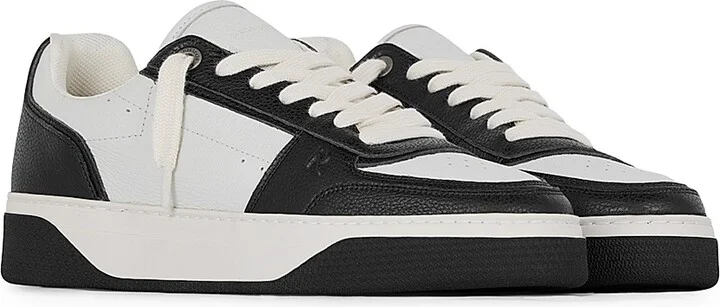 Men's Initial Leather Low-Top Sneakers - Black Vintage White - Size 8.5 - Image 2