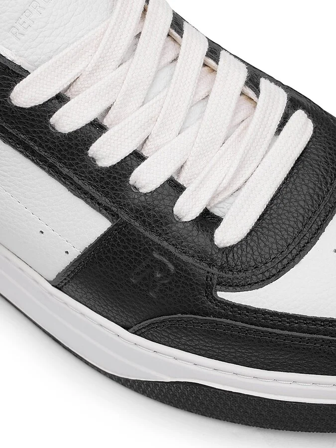 Men's Initial Leather Low-Top Sneakers - Black Vintage White - Size 8.5 - Image 8